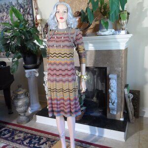 M Missoni Beige Multi Zig Zag Pattern A Line Knit Dress SIze IT 40 - US 4
